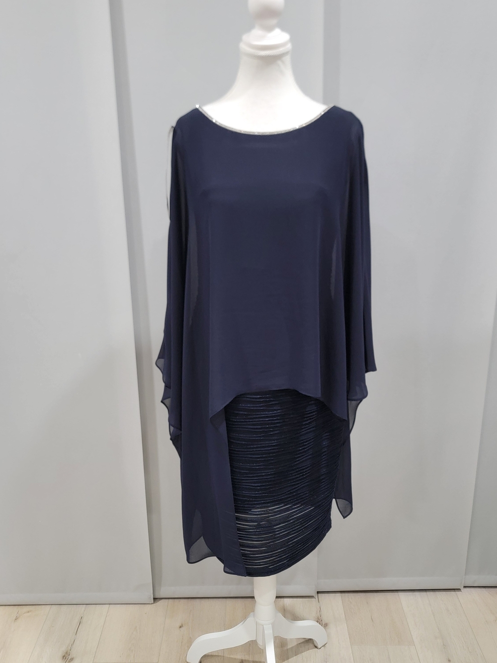 Joseph Ribkoff Navy Layered Chiffon Midi Dress